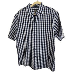 Neiman Marcus Shirt Button Up Short Sleeve Wrinkle Free Shirt L Blue Checkered